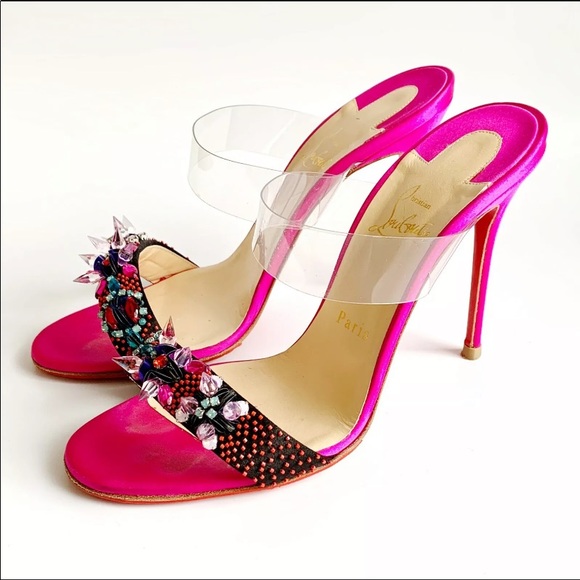 Christian Louboutin Shoes - Christian louboutin Speleola pink satin pvc mules